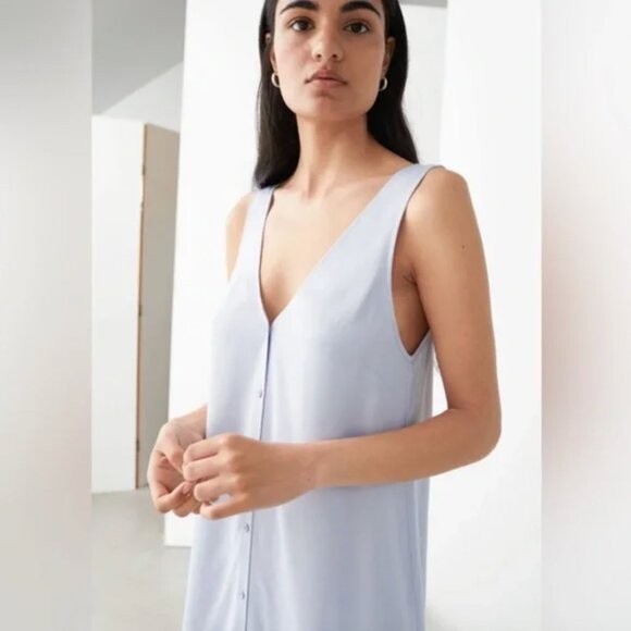 SLEEVELESS V-NECK BUTTON DOWN DRESS LIGHT BLUE, & OTHER STORIES - Picture 2 of 5